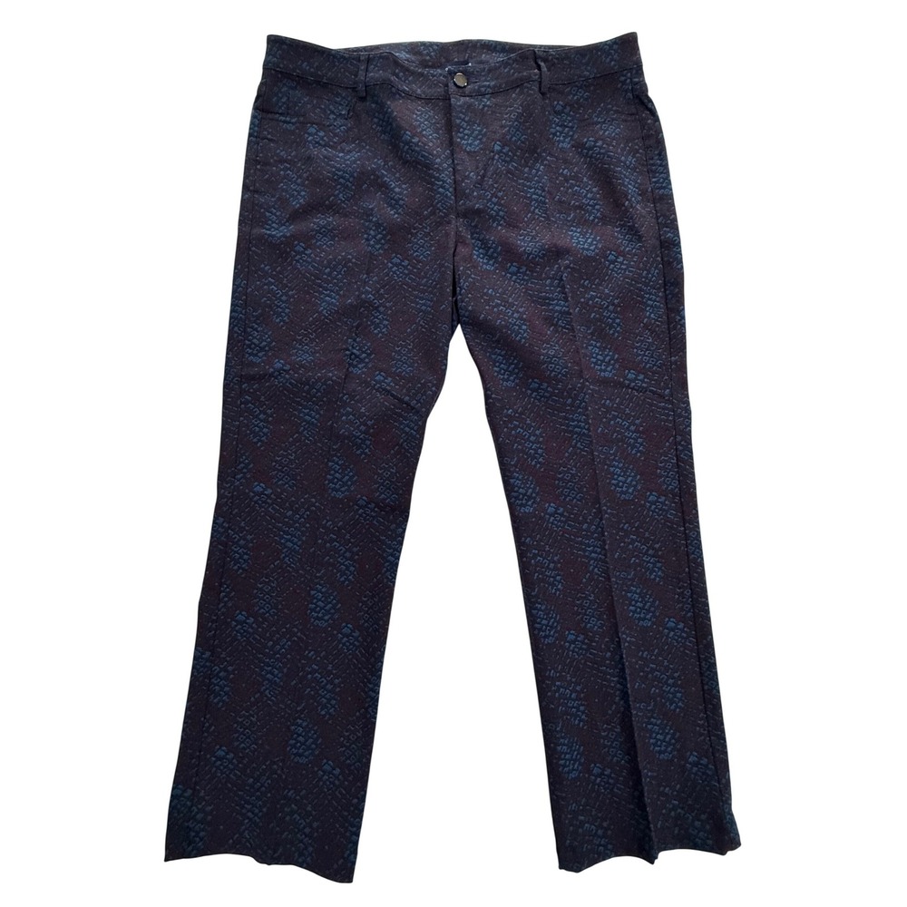 Doncaster Collection Navy Burgundy Jacquard Trousers Pants Womens 16 W416
